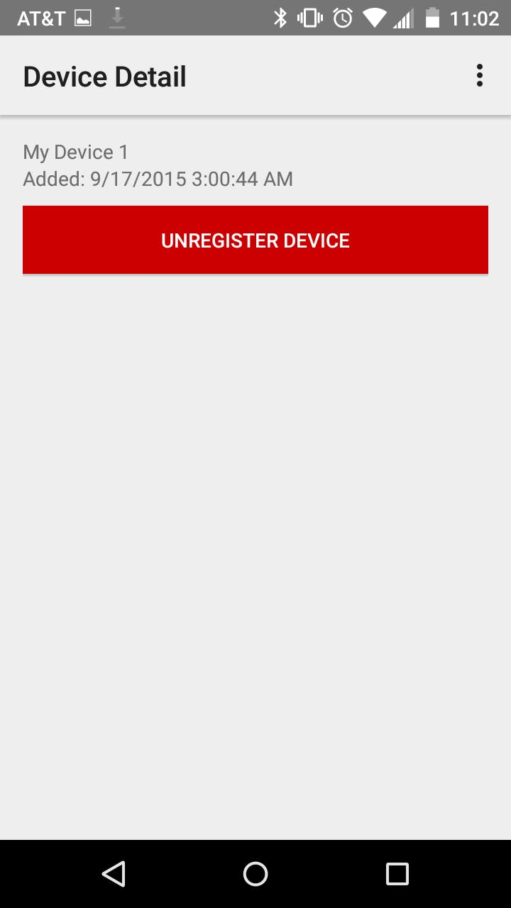 Unregister device screen